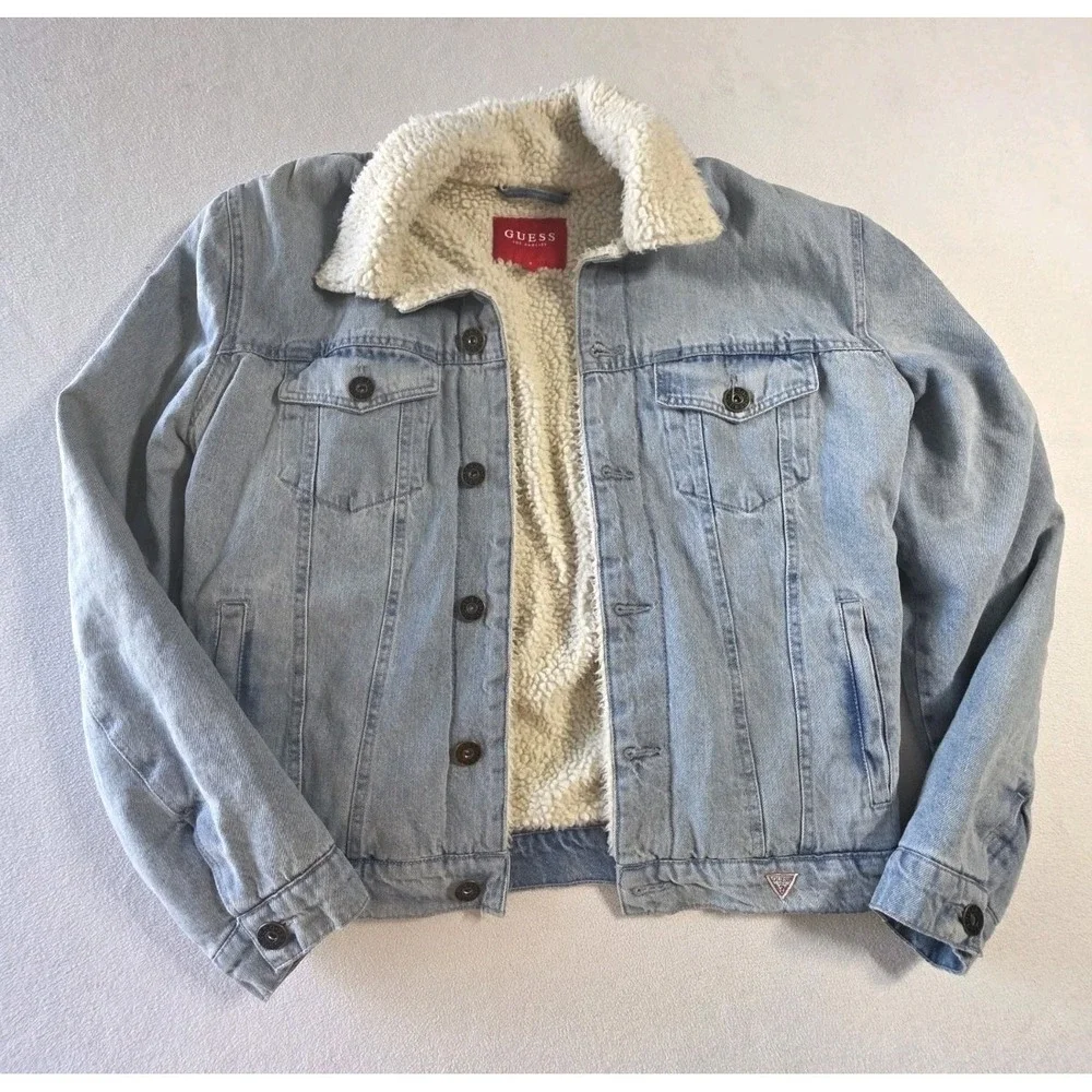 Size S- Guess Jean Light Blue White Fur Jacket
